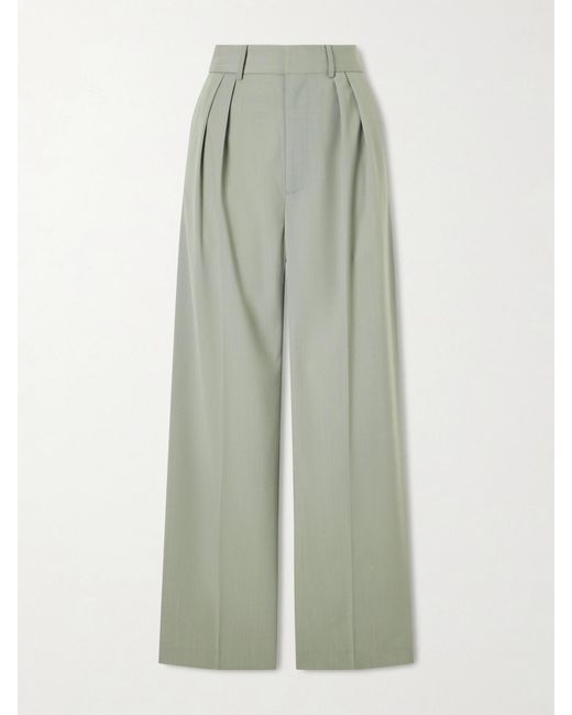 Kallmeyer Green Aiden Pleated Grain De Poudre Straight-Leg Pants