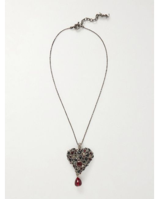 Saint Laurent White Tone Crystal Necklace