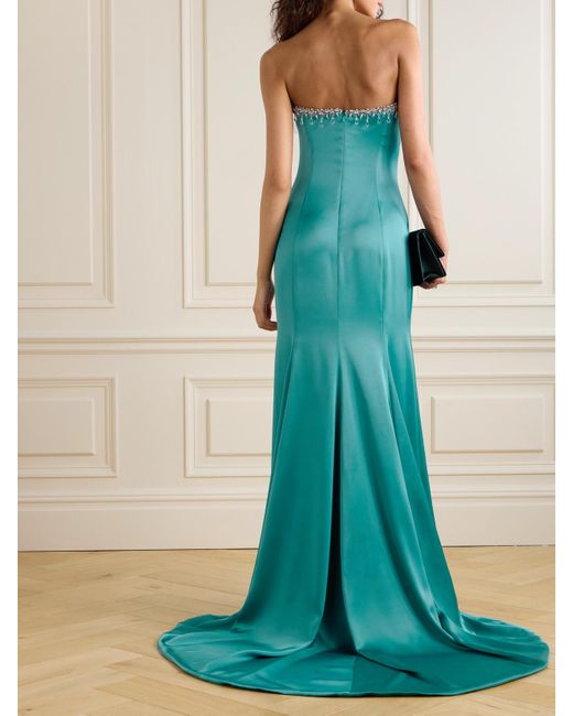 Sabina Bilenko Blue Strapless Cutout Crystal-Embellished Satin Gown