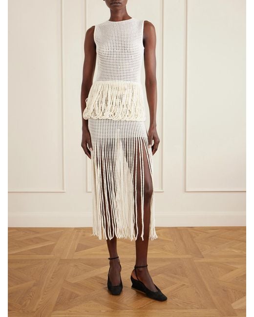 Alaïa Natural Knitted Fringed Midi Skirt
