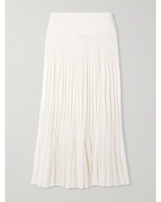 Alaïa White Pleated Wool Midi Skirt