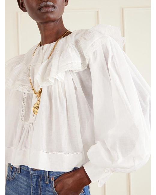 Chloé White Ruffled Cotton-Voile Blouse