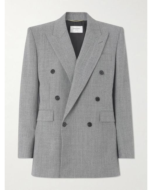 Saint Laurent Gray Double-Breasted Wool-Twill Blazer