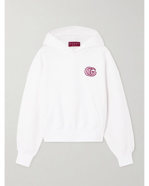 Gucci White Verkürzter Hoodie Aus Baumwoll-Jersey Mit Stickereien