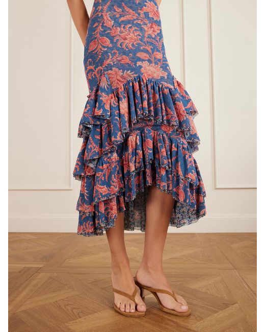 Etro White Ruffled Paisley-Print Tulle Midi Dress