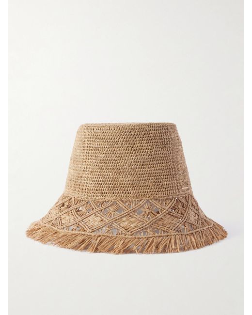 Zimmermann Natural Fringed Macramé Raffia Bucket Hat