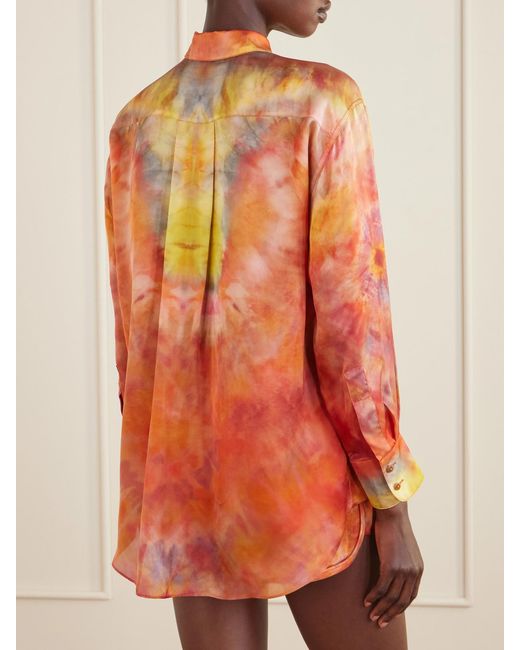 Zimmermann Orange Alchemy Tie-Dye Silk-Satin Shirt