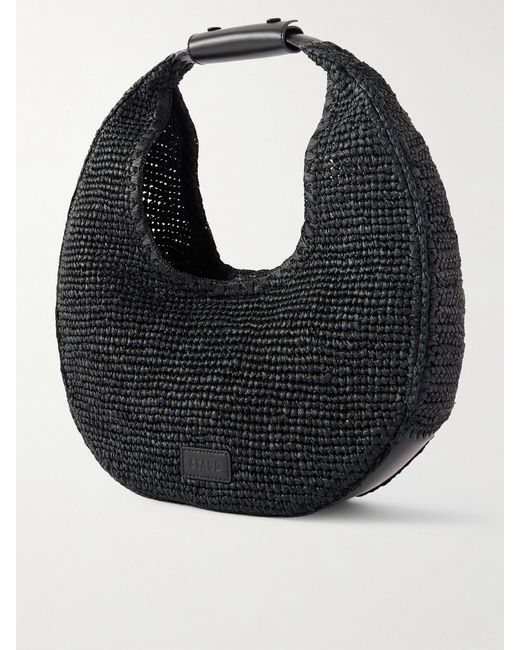 Staud Black Moon Large Leather-Trimmed Raffia Tote