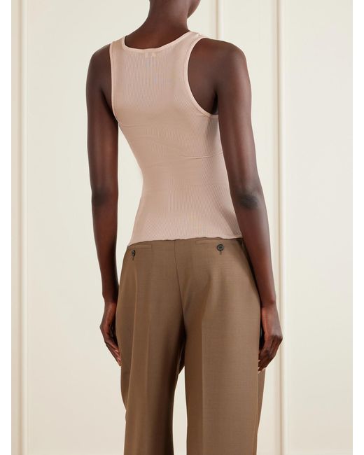 Saint Laurent Natural Lace-Trimmed Ribbed Silk-Jersey Tank