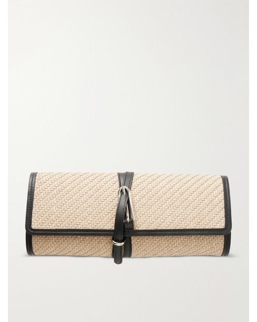 Liffner Natural Leather-Trimmed Raffia Clutch