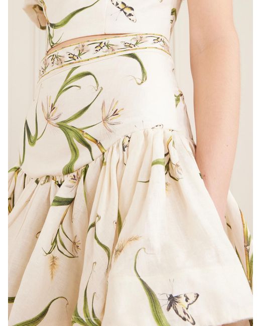 Agua Bendita Natural Jacarina Ruffled Floral-Printed Linen Mini Skirt