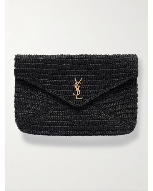 Saint Laurent Black Cassandre Raffia Clutch