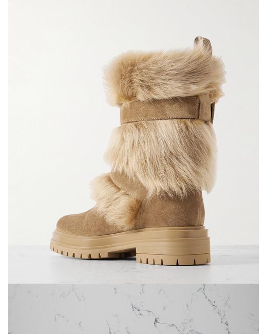 Gianvito Rossi Natural Maverick 35 Shearling And Suede Snow Boots
