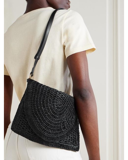 Chloé Black Made For A The Summer Banana Schultertasche Aus Raffiabast Mit Lederbesätzen