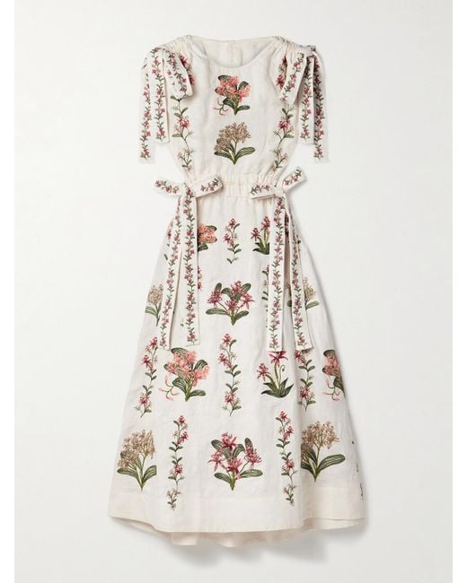 Agua Bendita Natural Guanguacó Orquidea Cutout Embroidered Linen Midi Dress