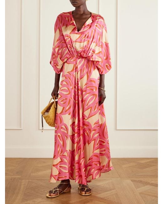 Themis Z Red Ismene Printed Silk-Satin Maxi Dress