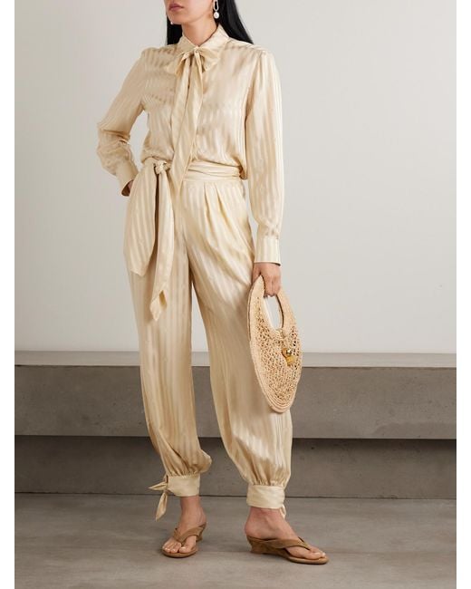 Zimmermann Natural Luna Belted Tie-Detailed Silk-Jacquard Balloon Pants