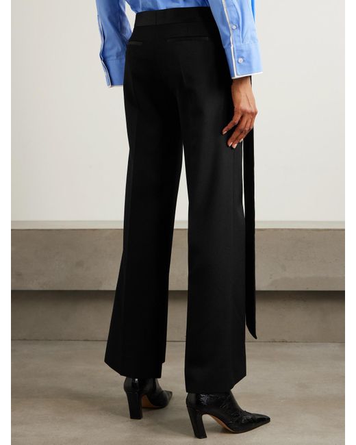 Victoria Beckham Black Gigi Satin-Trimmed Crepe Straight-Leg Pants