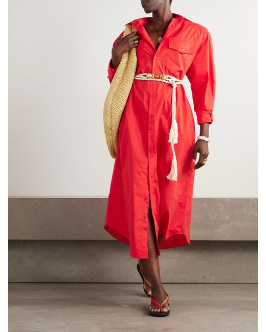 Frankie Shop Red Carlen Maxi-Hemdblusenkleid Aus Baumwollpopeline