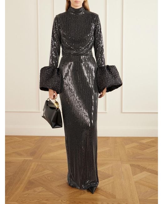 Dima Ayad Black Studded Sequin-Trimmed Jersey Blouse