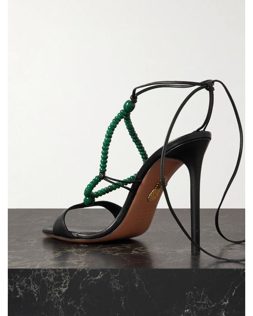 Aquazzura Black Amalfi 105 Beaded Leather Sandals