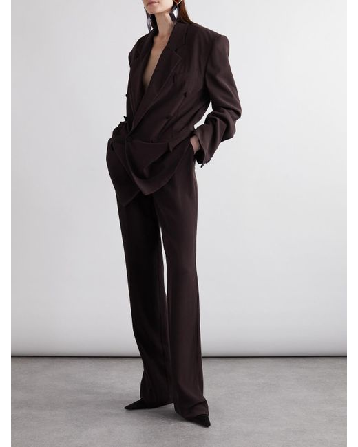 Saint Laurent Brown Silk-Georgette Straight-Leg Pants