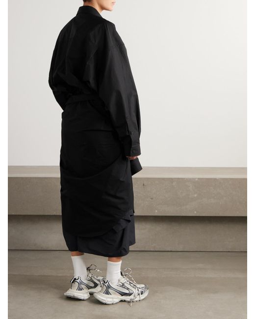 Balenciaga Black Mehrlagiges Oversized-Midi-Hemdblusenkleid Aus Baumwollpopeline Zum Binden
