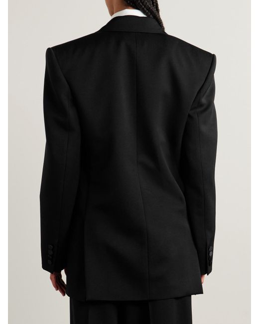 Saint Laurent Black Double-Breasted Satin-Trimmed Wool Blazer