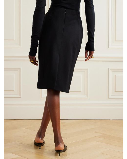 Balenciaga Black Hourglass Grain De Poudre Wool Midi Skirt