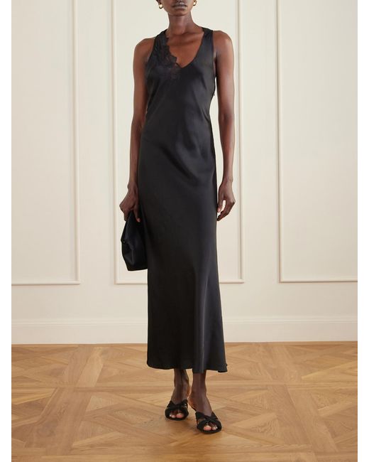 Sir Black Montparnasse Lace-Trimmed Silk-Satin Gown