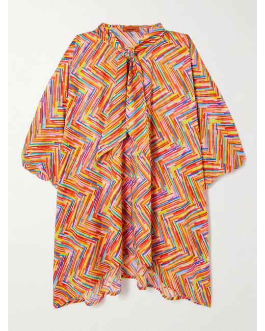 Robe De Plage En Voile De Coton Et De Soie Mélangés Imprimé À Col Noué Mare Missoni en coloris Orange