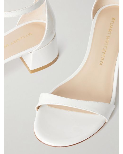 Stuart Weitzman White Nudist Block Sandalen Aus Lackleder