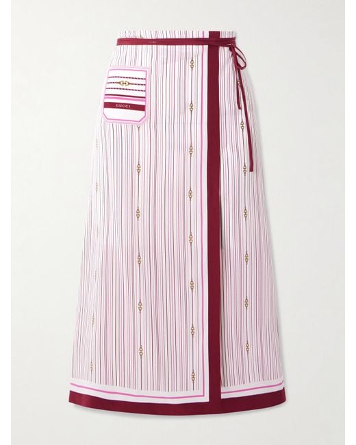 Gucci Pink Printed Striped Wrap-Effect Silk Midi Skirt