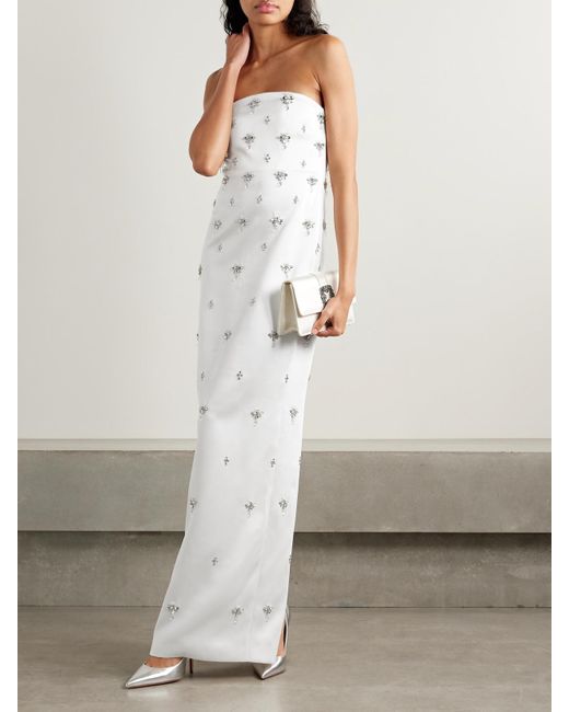 retroféte White Elise Strapless Embellished Satin-Crepe Gown