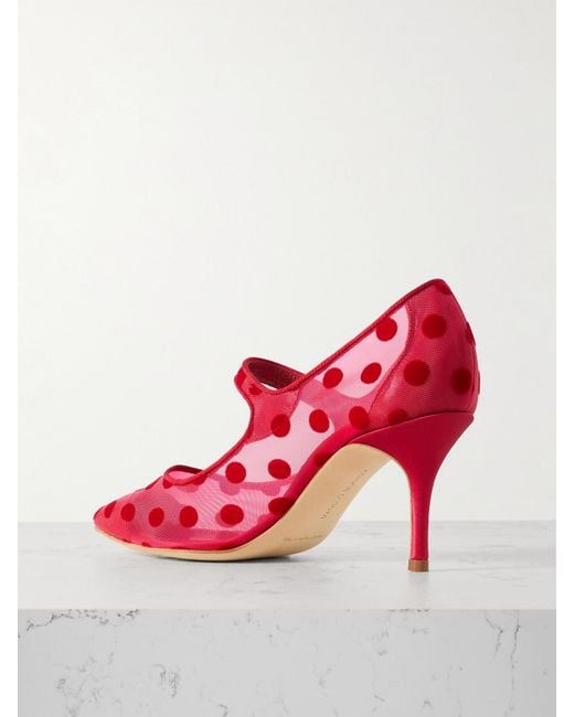 Escarpins Babies En Résille Floquée À Finitions En Gros-Grain Campari 70 Manolo Blahnik en coloris Pink
