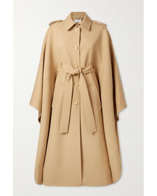 Chlo Belted Cape Effect Wool Trench Coat In Natural Lyst Uk