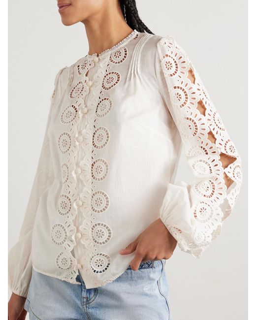 Haut En Voile De Coton À Broderie Anglaise Et À Plis Nervures Lucky Zimmermann en coloris Natural