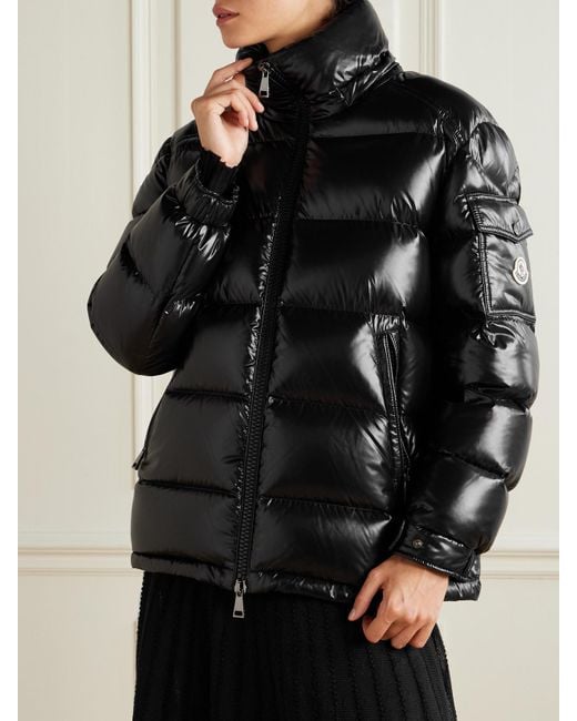 Moncler Black Maire Hooded Quilted Glossed-Shell Down Jacket
