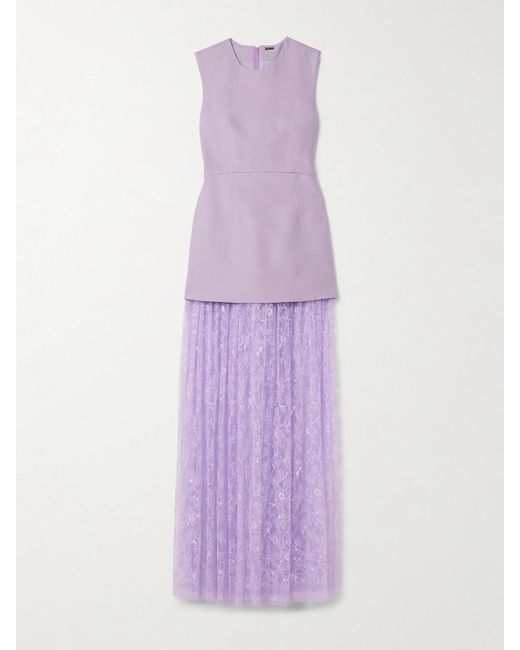 Robe Longue En Laine Et Soie Mélangées Et En Dentelle À Superposition Adam Lippes en coloris Purple