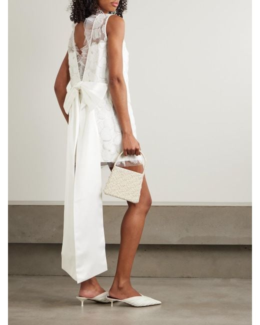 Self-Portrait White Embellished Appliquéd Tulle And Satin Mini Dress