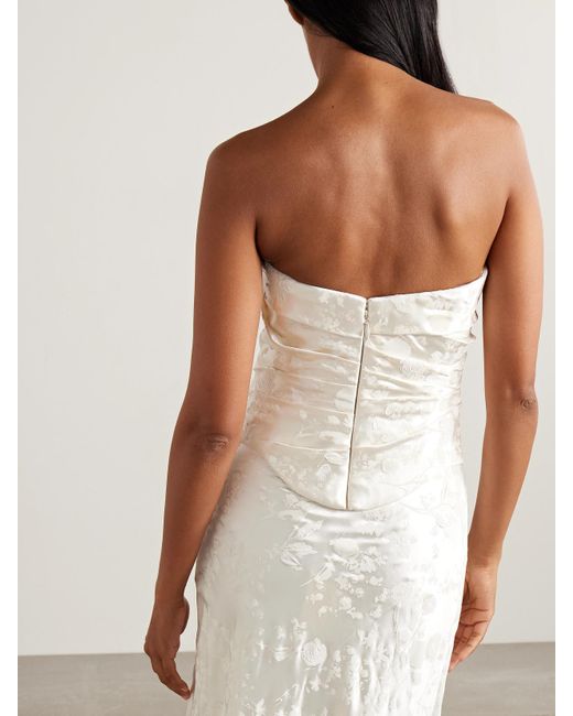 Danielle Frankel Natural Demi Strapless Draped Painted Silk And Wool-Blend Satin Bustier Top
