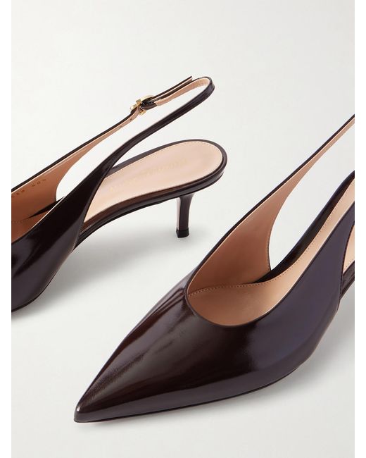 Gianvito Rossi Natural Robbie 55 Polished-Leather Slingback Pumps