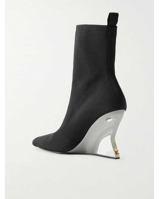 Balmain Black Ribbed Wedge Ankle Boots