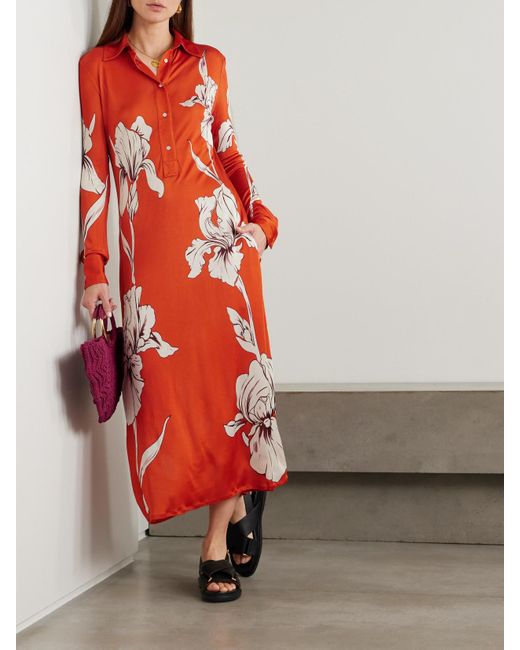 LaDoubleJ Red Perry Midi-Hemdblusenkleid Aus Jersey Mit Blumenprint
