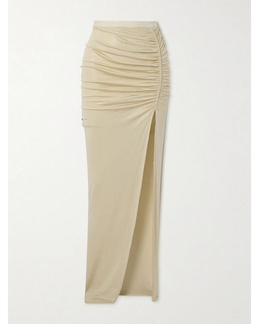 Rick Owens Natural Svita Gathered Stretch-Satin Maxi Skirt