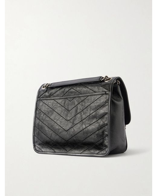 Saint Laurent Black Niki Medium Crinkled Glossed-Leather Shoulder Bag
