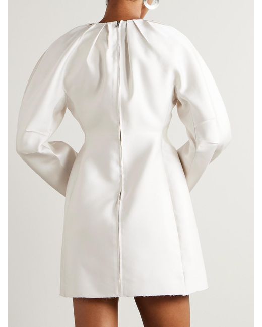Jil Sander White Frayed Pleated Satin-Twill Mini Dress