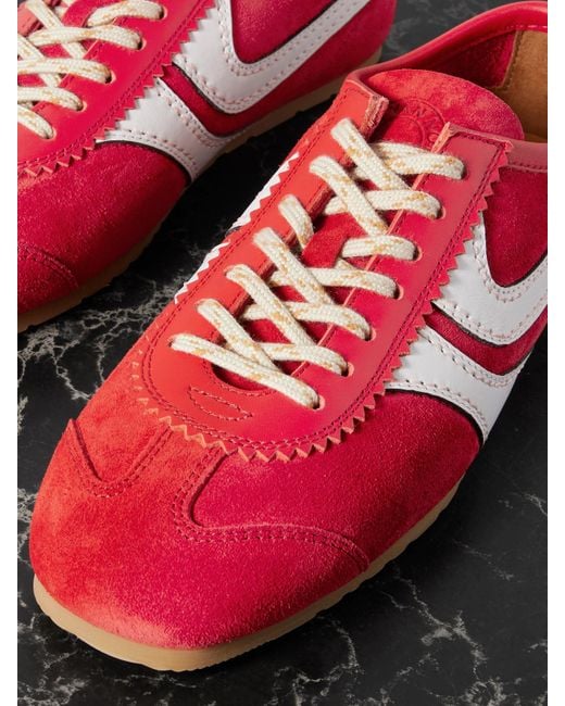 Dries Van Noten Red Leather-Trimmed Suede Sneakers