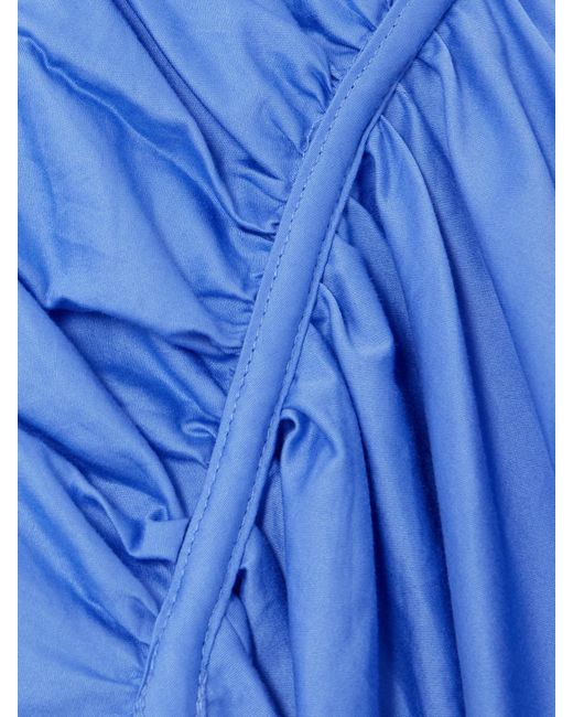 Aje. Blue Wisteria Asymmetrisches Minikleid Aus Baumwollpopeline Mit Raffungen Und Falten