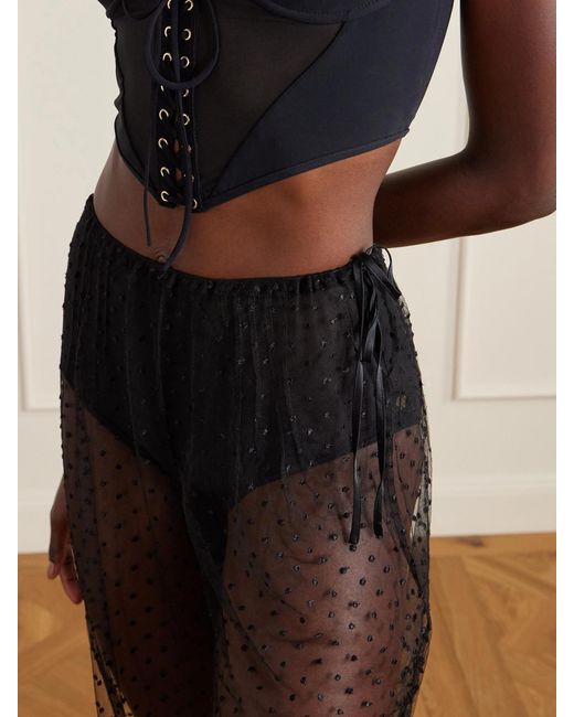 Kiki de Montparnasse Gray Bow-Detailed Flocked Tulle Tapered Pants